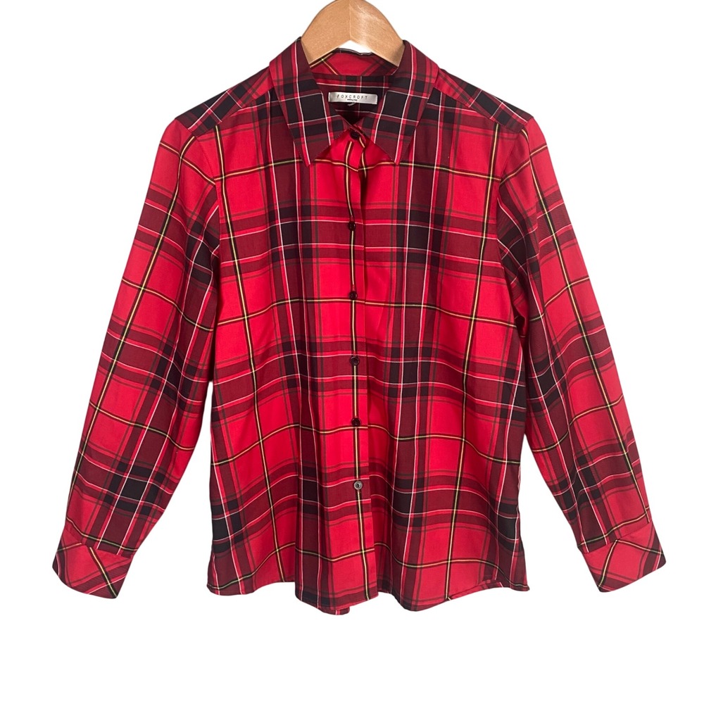 Foxcroft Wrinkle Free Plaid Button Down Shirt Womens Large‎ Preppy Academia